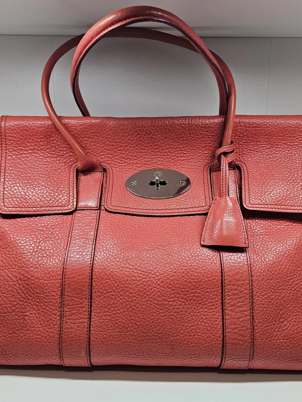 Mulberry Bayswater Red Leather Satchel with Turn-Lock Detail